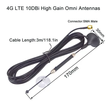 10dbi antena LTE i 3g 4g lte Antena 698-960 / 1700-2700 Mhz sa magnetnim osnova SMA Male RG174 3 M Prozirna Dojenče Antena