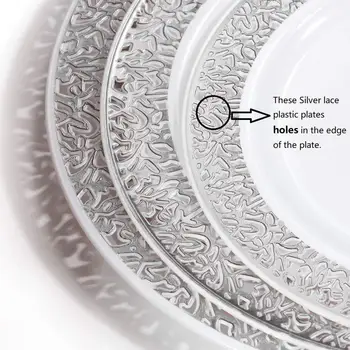 125/75 kom Srebrni Plastični Tanjuri sa jednokratne srebrnim priborom, Elegantnim Čipke Set posuđa za svadbe, zabave, na 25 gostiju