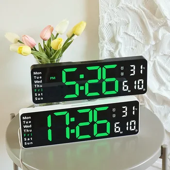 13-inčni Veliki LED Digitalni Zidni Sat Sa Daljinskim upravljačem Temperatura Datum Tjedan Prikaz Tablica Memorije Zidne E Alarmi