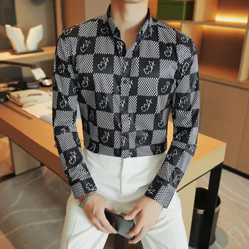 2022 Moda Pirnt Košulja Dugih Rukava Muške Britanski Luksuzni Stil Gospodo Pokrivač Pamučna Muška Majica