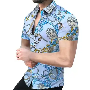 2022 Proljeće-Jesen Muški Modni Majice S Odbačenost ovratnik, Košulja na Zakopčane, Muška Svakodnevni Digitalni Tisak, Majice Kratkih Rukava, Vanjska Odjeća