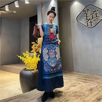 2022 ženska vintage bluza, tradicionalna kineska bluzu s cvjetnog vezom, elegantan pamuk lana top hanfu, orijentalni ženski kostim tan