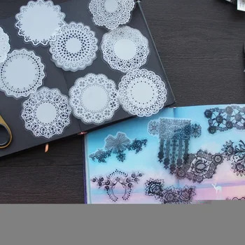 28шт cvjetne čipke Tema je Crno-Bijeli Cvijet Cijele Stil PVC Naljepnica Za Scrapbooking DIY Poklon Pakiranje Naljepnica Ukras Tag