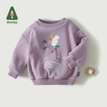 Amila Zima Ljubičasta Toplo debela majica sa dragim Cvjetnim ispis na obloge, prikladan za djevojčice 0-6 godina