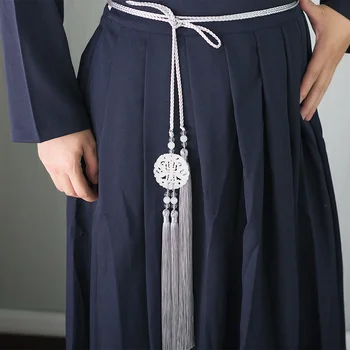 Antički Stil Han Kineski Odjeća Žad Privjesak Struk Suknja Trake Uže okrugli Izrez Haljina Sa Tkani Pojas Struk Privjesak