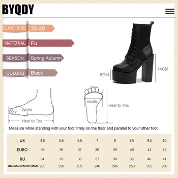 BYQDY/Proljeće vijesti 2022 godine; Vunene ženske čizme; Izravna isporuka; crnci ženske kratke čizme od meke umjetne kože na debelom Visoke potpetice sa uvezivanje