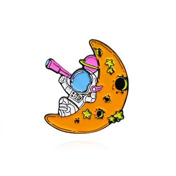 Crtani Slatka Zvjezdano Nebo Mesec Emajl Igle Ljubimac Mačka Astronaut Krajolik Cvijet U Obliku Polumjeseca Rafting Broš Ikonu Modni Nakit Pokloni