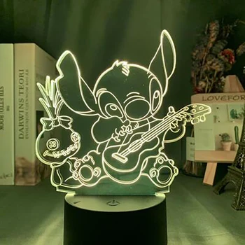 Disney Lilo & Stitch Led Svjetiljka Star Baby Stitch s Havajsku Gitaru Crtani noćna Svjetla Figurica Novost Dječji rođendanski Poklon