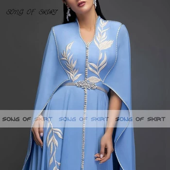 Elegantne Večernje Haljine Nebo-Plave Boje S V-izrez Duge muslimanske Ženske Haljine Za Posebne Prigode, Marokanski Kaftan Iz Dubaija, Večernje Haljine