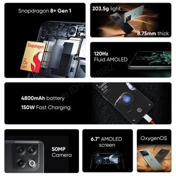 Globalna ugrađena memorija OnePlus Ace Pro 5G 10T Smartphone 150 W Supervooc Zadužen 4800 mah 6,7 AMOLED Zaslon 50 Mp Kamera Mobilni telefon