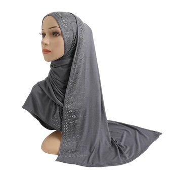H203 Хлопчатобумажный Dres muslimanski dugačak šal sa štrasom Modalnog marama je islamski hidžab šal arapski pravokutni šlem ženska odjeća