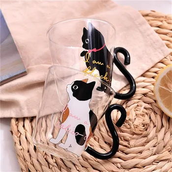 Identitet Staklena Čaša Za Vodu U Korejskom, Japanskom Stilu S 3D Ispis Mačka Otporna Šalica Za Mlijeko Šolja Za Sok Izolirani Kava Mugs 8,5 oz
