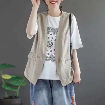 Idopy Ženski Japanski Pamuk Prsluk Poslovne Službeni Slatka Vest Na jedan Preklopni Elegantan Kaput Bez Rukava Odjeća Majice Za Dame