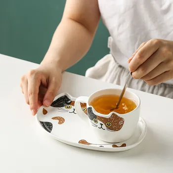 Japanski stil mačka keramičke kava šalica i tanjurić crtani slatka demitasse ladicu skup popodnevni čaj uredski šalica za kavu bubalo mačja bubalo