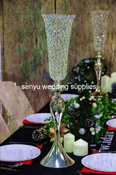 Kristalna vjenčanje srednja klupa vaza za cvijeće svadbena dekoracija cijev vaze zlato srebro stalak za cvjetne kugle senyu0800