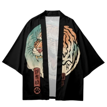 Ljetne Crne Majice S Uzorkom Tigra i po cijeloj površini, Japanski Manga, Kardigan, Cosplay, Хаори, Muška I Ženska Plaža Odjeća Юката, Tradicionalni Kimono