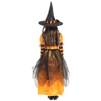 Mala Nestašna Narančasti Crni Kostim Vještice, Kostime i Glasa za Djevojčice, Halloween, Purim, College, Karneval, Cosplay, Dotjerati