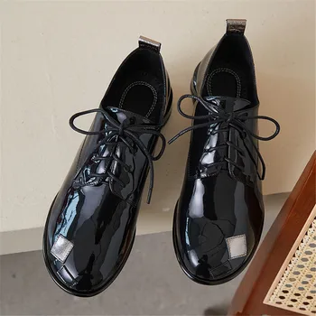 MILI-MIYA, Individualni dizajn, Šarene ženske cipele-brod od lakirane kože čipka-up s okruglim vrhom, funky ulica cipele od prirodne kože