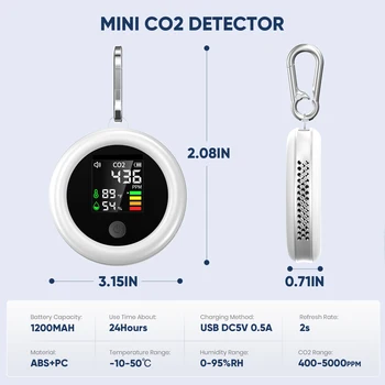Mini Detektor CO2 3 u 1 Jednostavan Detektor Ugljičnog Dioksida Monitor Kvalitete Zraka Temperatura Vlažnost Analizator Zraka Digitalni Mjerač