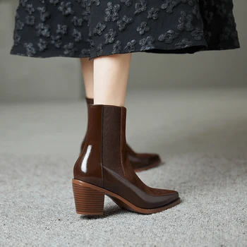 MoonMeek/Novost 2023 godine; Čizme od sintetičkih materijala na munje; ženske Zimske Jesen Ženske Cipele na Debelom Visoke potpetice i platforme