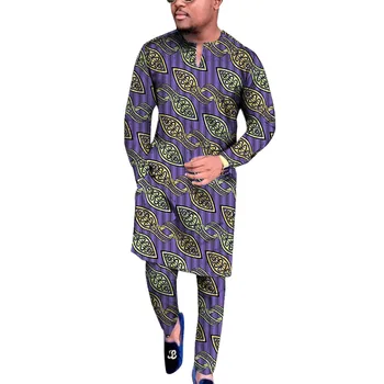 Nigerijski Modne muške majice s V-izrez i hlače s po cijeloj površini, Afrička Vosak odjeća, Muška брючные setove, tradicionalna odjeća za Svadbene zurke