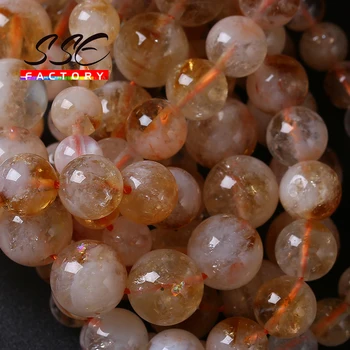 Pravi Prirodni Citrin Kristalne Perle Za Izradu Nakita Žuti Kvarc Kamen Okrugle Perle DIY Narukvice Pribor 6 8 10 mm 15