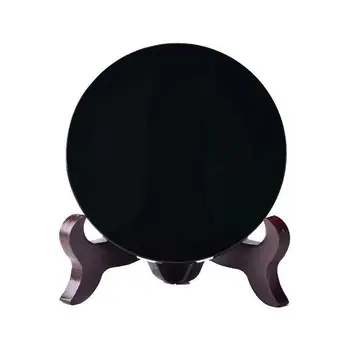Prirodni crni opsidijan kamen krug disk je okrugla ploča фэншуй ogledalo za dom i ured dekor