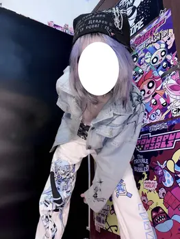 Proljeće 2022 Hlače Ženska Moda Japanski Vrt Odjeća Anime Široke Hlače S Visokim Strukom Slobodne Ravne Hlače Teretni Punk Hlače Ženske