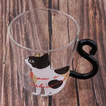 Prozirna Staklena Čaša s Uzorkom Mačka Umjetnosti, Staklene Kava Mugs s Dvostrukim Stijenkama, s Izoliranim Rukom 250 ml