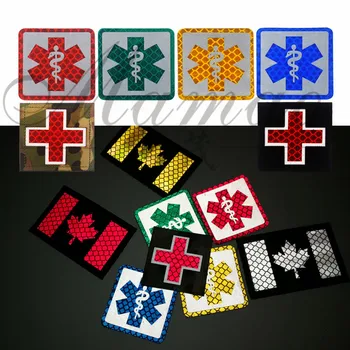 Reflektirajućim Medić Višebojne Križ Medicinski Zastava Rescue Service EMT IC нашивки Vojne Vojne Нашивки PVC Sjaj u Tami Ikone