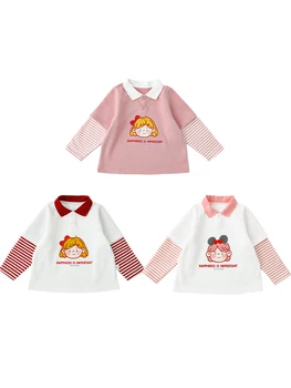 Slatka Djevojka Offset Tisak Klasicni Lažni Dva Prugasta Majica Jesen Novi Dječji Korejski Vrh Igle