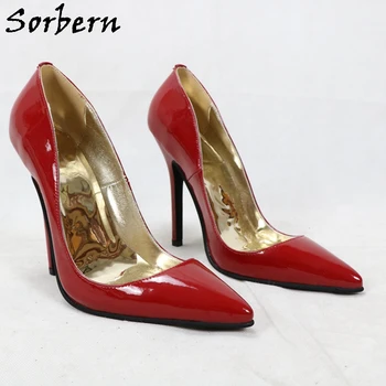 Sorbern/Crvene cipele-brod na visoku petu 14 cm; Ženske cipele sa oštrim vrhom Nestandardnih boja; Слипоны od prave kože; cipele na ukosnica; Večernje cipele na petu; fetiš cipele