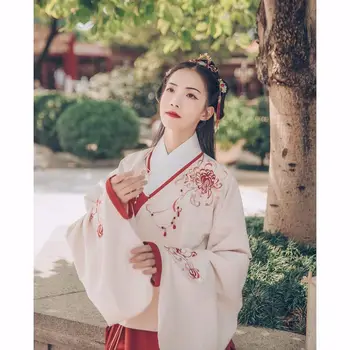 Tradicionalne ženske haljine Hanfu Furong Moon Vezene Jakna Suknja Druge Obale Vezene Crvena Suknja s Лошадиным Lice Casual Stil