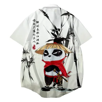 Ulica Košulja U Kineskom Stilu, Sa Po Cijeloj Površini Anime Samuraj Panda, Funky Godišnje Havajski Košulja Kratkih Rukava Harajuku Aloha, Muška Košulja U Stilu Hip-Hop