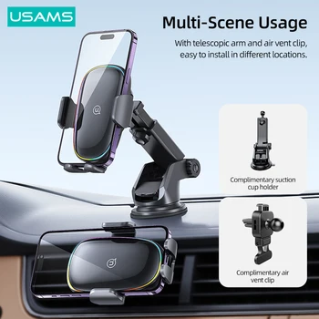 USAMS 15 W, Bežično Punjenje Auto Držač S Boja Svjetla Auto Nosač Stalak Za Telefon Za iPhone Xiaomi Huawei Samsung Telefon