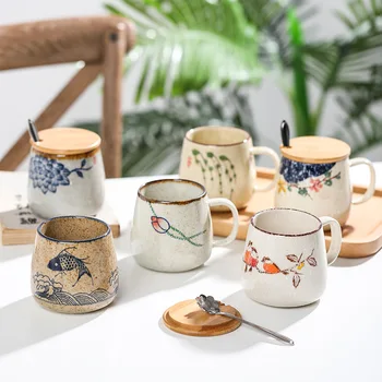 Vintage Kava Bubalo, Jedinstvene Keramičke Šalice U japanskom Stilu retro, 380 ml, Smjenski Glineni Cup za Doručak, Kreativni Dar za Prijatelje