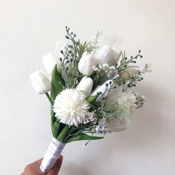 Vjenčani butik, Mali Priručnik Buket Za djeverušama i Cvijet Za Djevojčice, Svadbeni Buket Od Bijelih Tulipana Ramos De Flores