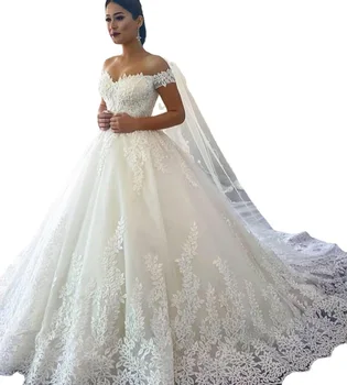 Vjenčanica 2022 novo bijelo čipkan haljina-svežanj od aplikacija na jedno rame, vjenčanica djeveruša s vlakom