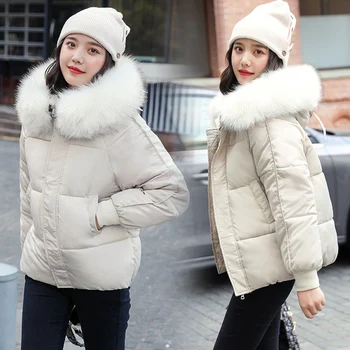 Zimska jakna, parkovi, novo zime 2019, ženska moda, veliki krzna ovratnik, debeli pamuk пуховик s kapuljačom, zimski kaput