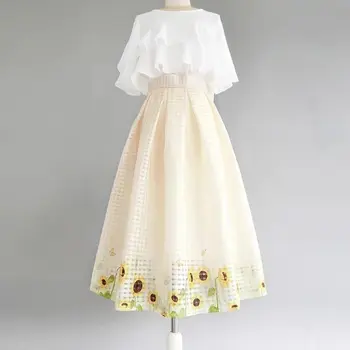 Ženska ljetna Vintage Suknja midi s Cvjetnim Ispis 2022, Ženska Elegantna Suknja Trapeznog Oblika s Visokim Strukom, Svakodnevne Uredske ženske Nabrane Suknje V101