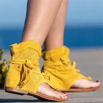 Ženske sandale, ljetni samostalni Trendi Sandale na ravne cipele, ženske svakodnevne dizajner ženske Sandale na platformu s кисточками, выдалбливают, Velike Dimenzije